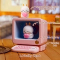 Pink retro computer desk lamp with cute rabbit mini figure and touch switch - 1224-4 Pink Retro PC Light