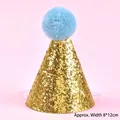 Sparkly gold sequin pet birthday party hat with light blue pompom and elastic strap - Sequin Birthday Hat / Gold