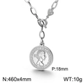 Collar de acero inoxidable plateado con colgante de moneda de reina y detalle de corazón - Color Acero (KN113845-Z)