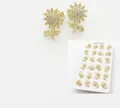 Golden sunflower stud earrings with rhinestones on a white jewelry display card - Blooming Sunflower