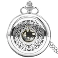 Classic silver vintage pocket watch with hollow floral engraving and metal chain - Silver - Window Hollow Carved
