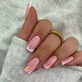 Pink and white French press-on nails with wave patterns and glossy finish - Pink White Wavy French Style (JP2542)