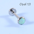 Silver stainless steel labret stud with iridescent white opal and flat back base - 1.2x6x3mm / Steel White Opal OP17