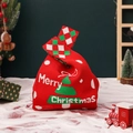 Red knitted Christmas apple gift bag with green tree pattern and festive holiday slogan - Red Christmas Tree Knit Handbag (Small)