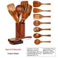 9-piece acacia wood kitchen utensil set with long handles and storage holder - Confusa Acacia 9-Piece Set / Approx. 980g