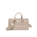 Elegante beige vierkante handtas met geometrische stiksels en een brede schouderriem - Khaki