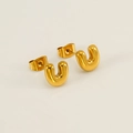 Polished 18K gold-plated stainless steel U-shaped stud earrings in a minimalist style - Letter U