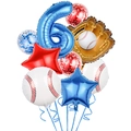 Baseball themed party decoration set with blue number 6 foil balloon and sports accessories - Blue Number 6 Set