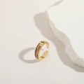 Adjustable gold plated open ring featuring multi-color rectangular zircon stones - Multicolor Zirconia