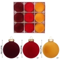 Set di 9 palline di Natale in velluto floccato bordeaux, rosso e arancione, 8 cm di diametro - Bordeaux Giallo (Set da 9/8cm)