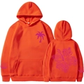 Sweat à capuche orange avec imprimé palmier violet et motifs tropicaux au dos - S / Hauts / Orange