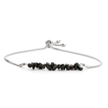 Detail of adjustable silver box chain with natural black stone fragments and bolo clasp - Steel & Black Agate