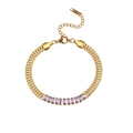 Dubbele schakelarmband met 18K goudkleurige afwerking en paarse rechthoekige zirkoonstenen - Dubbele Cubaanse Ketting Zirkonia Armband - Paars
