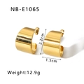 Golden wide C-shaped stainless steel earrings with pearl star inlay, 2.2cm height - Wide Half Hoop Style-Gold (NB-E1065-G)