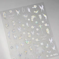 Pegatinas para uñas M-951 con mariposas y flores en acabado holográfico azul y blanco - M951 Vidrio Roto