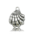 Single Tibetan silver scallop shell pendant charm for DIY jewelry making - Antique Silver Shell 17x22mm