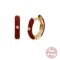 Detail of S925 sterling silver hoop earrings with red enamel and sparkling center zircon - Red