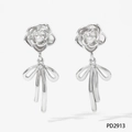 Orecchini a camelia in argento con perla, fiocco e nappe in stile francese - Argento (PD2913)