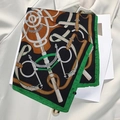 Silk square scarf featuring green leopard and equestrian equestrian chain print patterns - New Chain Buckle Black Silk Scarf / 65