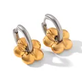 Close-up of dual-tone flower drop earrings in polished gold and silver stainless steel - Gold & Silver Mixed Flower Style (HC-E10519-GS)