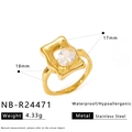Macro detail of gold stainless steel ring with oval zircon inlay and size dimensions - Irregular Base Diamond Style (NB-R24471)