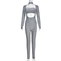 Dettaglio del body glitterato argento a maniche lunghe con tagli sexy in vita e petto - S / Argento