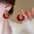 Orecchini tondi irregolari in smalto rosso scuro con montatura dorata in stile cinese - Design Rotondo Geometrico Torcente / Rosso Oro Torcente (98# Perno in Argento)