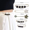 Elegant gold waist cincher pin set with black beads and pearls in various sizes - No. 16 Mixed Flower Pin 5-Piece Set