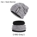 Winter knit beanie and neck warmer set in grey with soft fleece lining and brand tag - Hat + Neck Warmer / Adult Grey Set