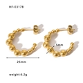 Orecchini a cerchio a C in acciaio inossidabile placcato oro 18k con perle a gradiente - Stile a C con Perline (HF-E3178)