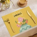 Yellow linen placemat with Hello Summer print and sunflower vase for table setting - Sunflower Vase