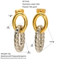 Detailed size specifications for two-tone gold and silver stainless steel oval earrings - Twisted Rope Loop Style (SE745M)