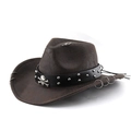 Chapeau de cowboy vintage en similicuir marron avec boucle crâne et rivets argentés - M (56-58cm) / café