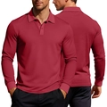 Burgundy men's waffle polo shirt showing front and back views with textured knit fabric - Dark Red