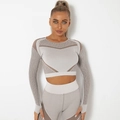 Completo yoga senza cuciture a maniche lunghe con leggings a vita alta in grigio chiaro - Marrone