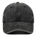 Berretto unisex in cotone lavato grigio scuro con ricamo minimalista di gatto nero - Nero
