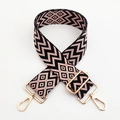 Close-up of 5cm pink and black geometric pattern bag strap with gold metal buckle - Black Pink