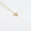 Exquisite gold bow pendant necklace featuring clear teardrop crystals on a delicate chain - Two Zirconia Bow (XL3313-6)