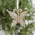 Golden butterfly Christmas tree ornament with glitter finish, 9x7cm decorative pendant - Champagne Butterfly Pendant