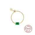 Adjustable S925 sterling silver chain ring featuring a square emerald gemstone - Gold Square - Emerald Zirconia