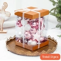 51-piece pink and white Christmas ornament set in a clear gift box with ribbons - Pink Rectangular Set Balls (51 Pieces)
