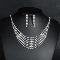 Elegant silver-tone layered bridal necklace and earrings set with sparkling crystals - DTN14027254S-Silver Layered Rhinestone Set