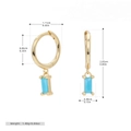 Orecchini in oro con zircone blu e misure dettagliate delle dimensioni del prodotto - Oro con Turchese