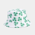 Chapeau bob réversible à motif trèfle vert avec imprimé shamrock sur fond blanc - M / Blanc avec trèfle vert (3#)