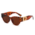 Leopard print oval frame sunglasses with dark brown lenses and gold metal accents - Tortoise Frame Brown Lens