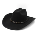 Classic black wool felt western cowboy hat with bohemian turquoise beaded band accessory - M(56-59CM) / Black
