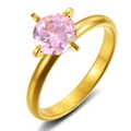 Anello solitario con zircone rosa a taglio tondo e montatura dorata a quattro griffe - US 6 / Oro/Zircone Rosa