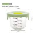 200ml glass baby food container with green silicone lid and measuring scale markings - Round / Green