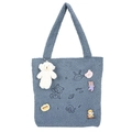 Blue plush teddy tote bag with cute space bear embroidery and soft white bear charm - Cartoon Embroidery/With Pendant / Light Blue