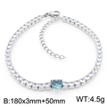 Bracciale tennis con zircone a cuore blu cielo, finitura argento e chiusura a moschettone - Acciaio/Blu (KB168991-Z)